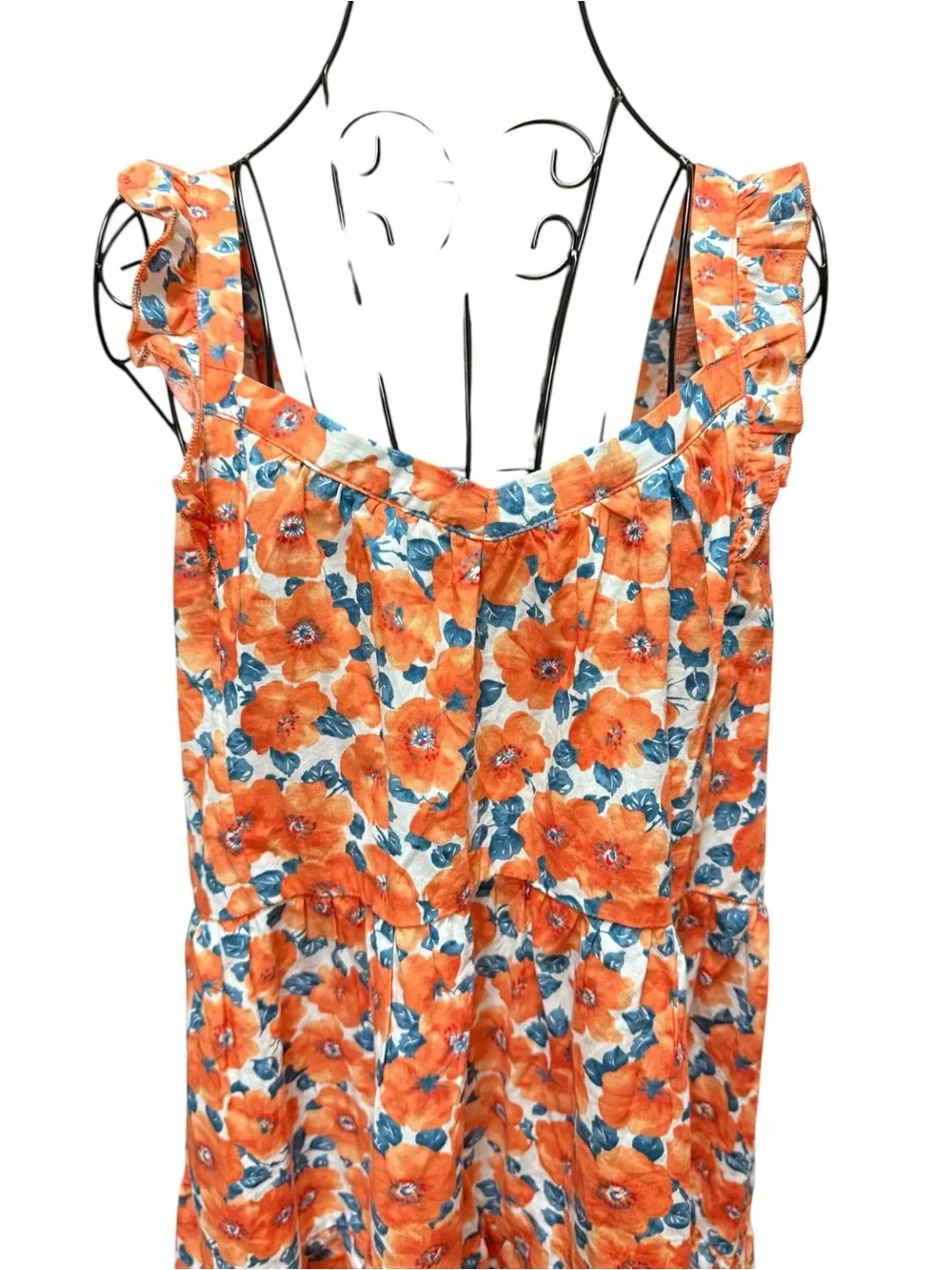Orange Cotton Floral Sundress with Ruffled Straps size 10